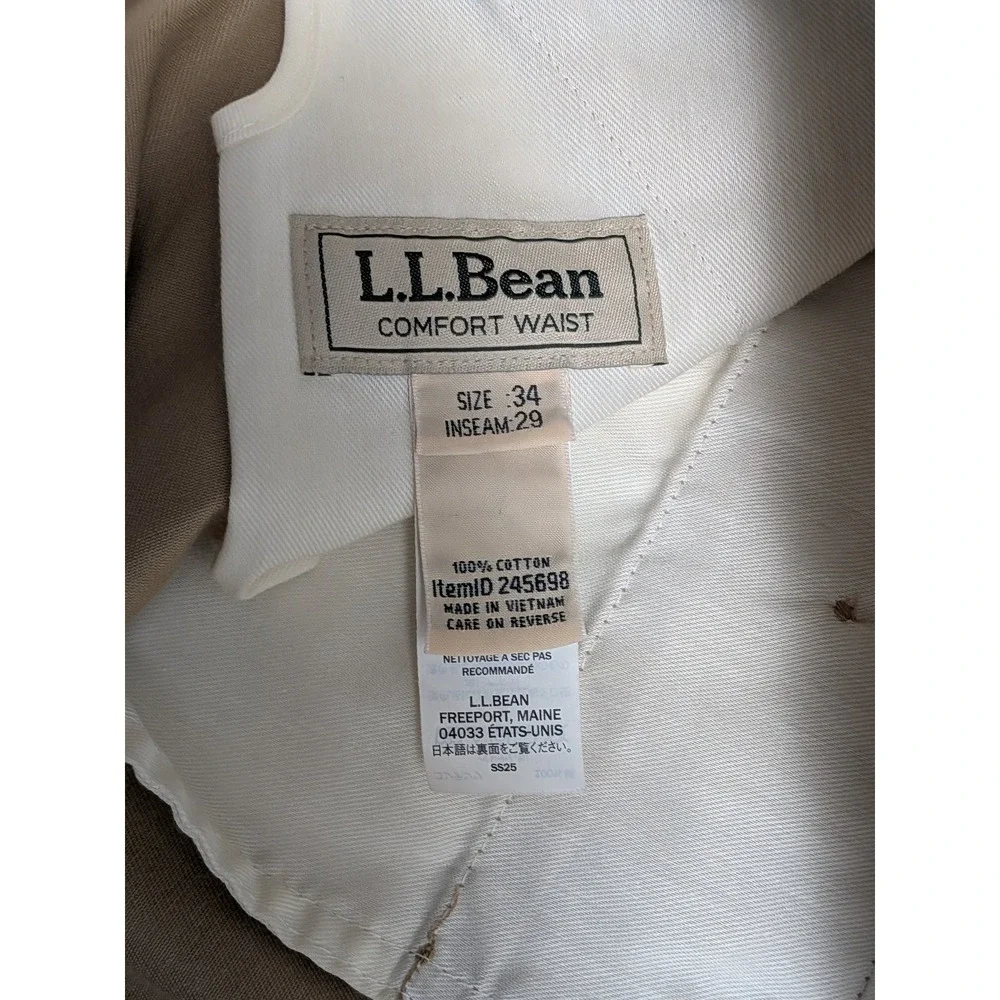 L.L.Bean Pants Men's Khaki 34x29 Chino Comfort Waist 100% Cotton Office Heavy